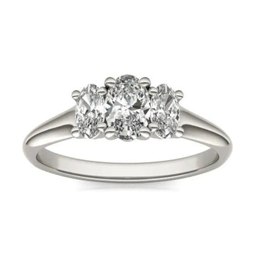 1 CTW Oval Lab Grown Diamond Three Stone Engagement Ring 14K White Gold (G-VS)